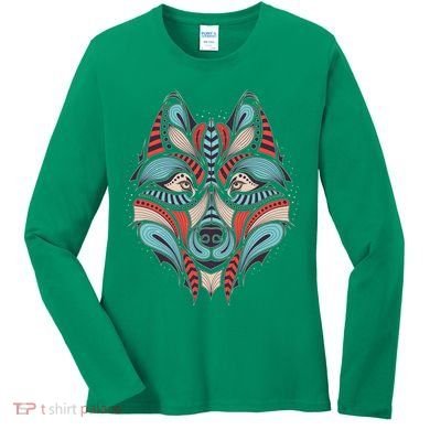 Native American Tribal Wolf Face Women's Long Sleeve Shirt