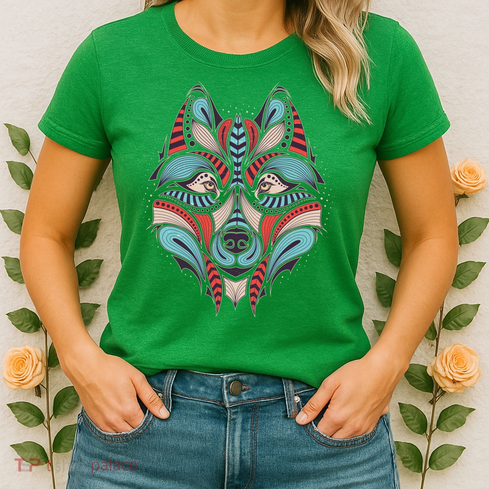 Native American Tribal Wolf Face Women's T-Shirt