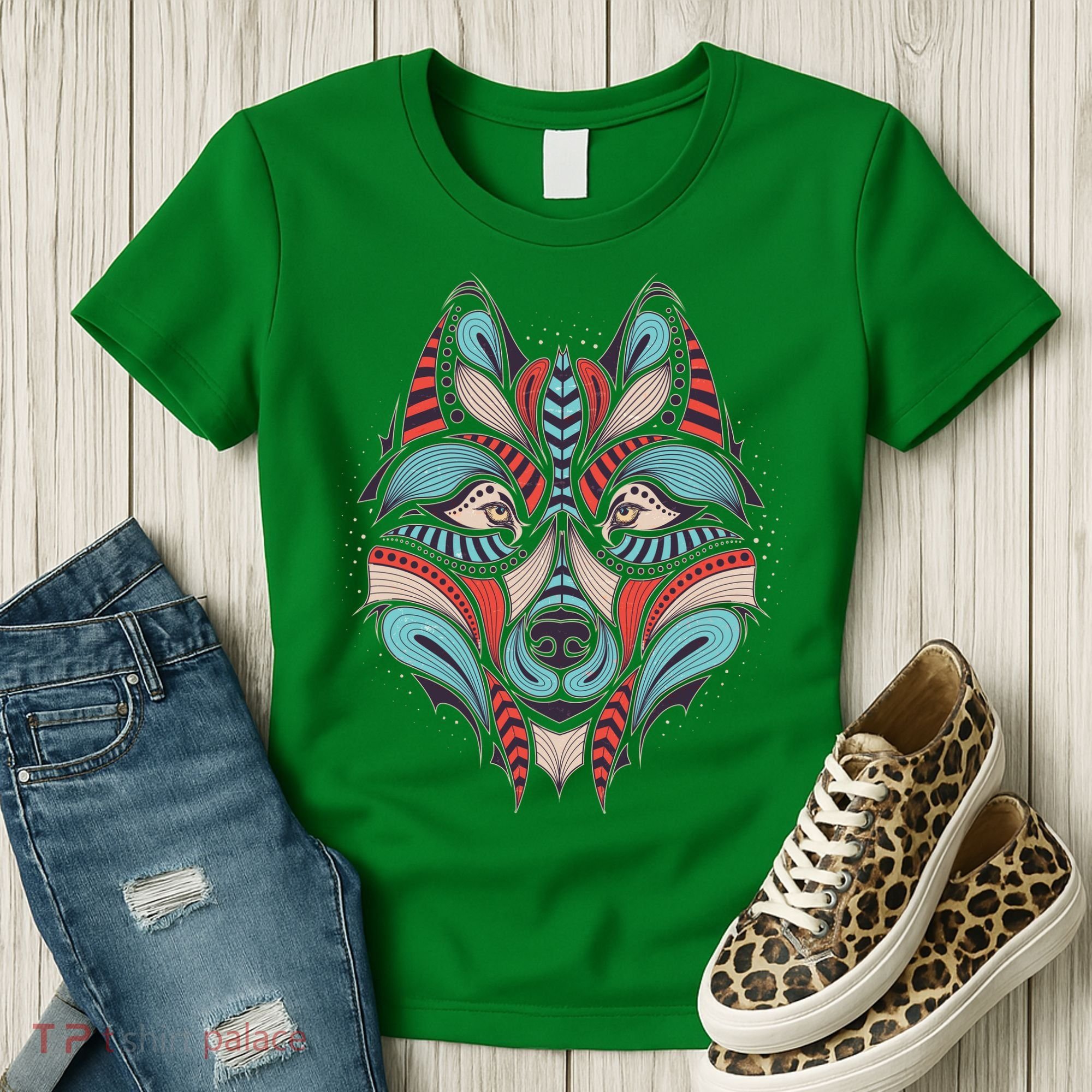 Native American Tribal Wolf Face Women's T-Shirt