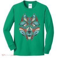 Native American Tribal Wolf Face Kids Long Sleeve Shirt thumb 0