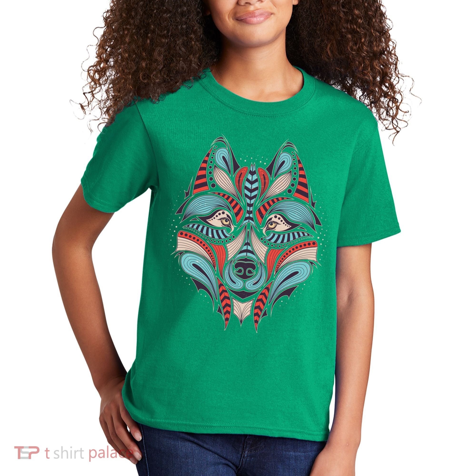 Native American Tribal Wolf Face Kids T-Shirt