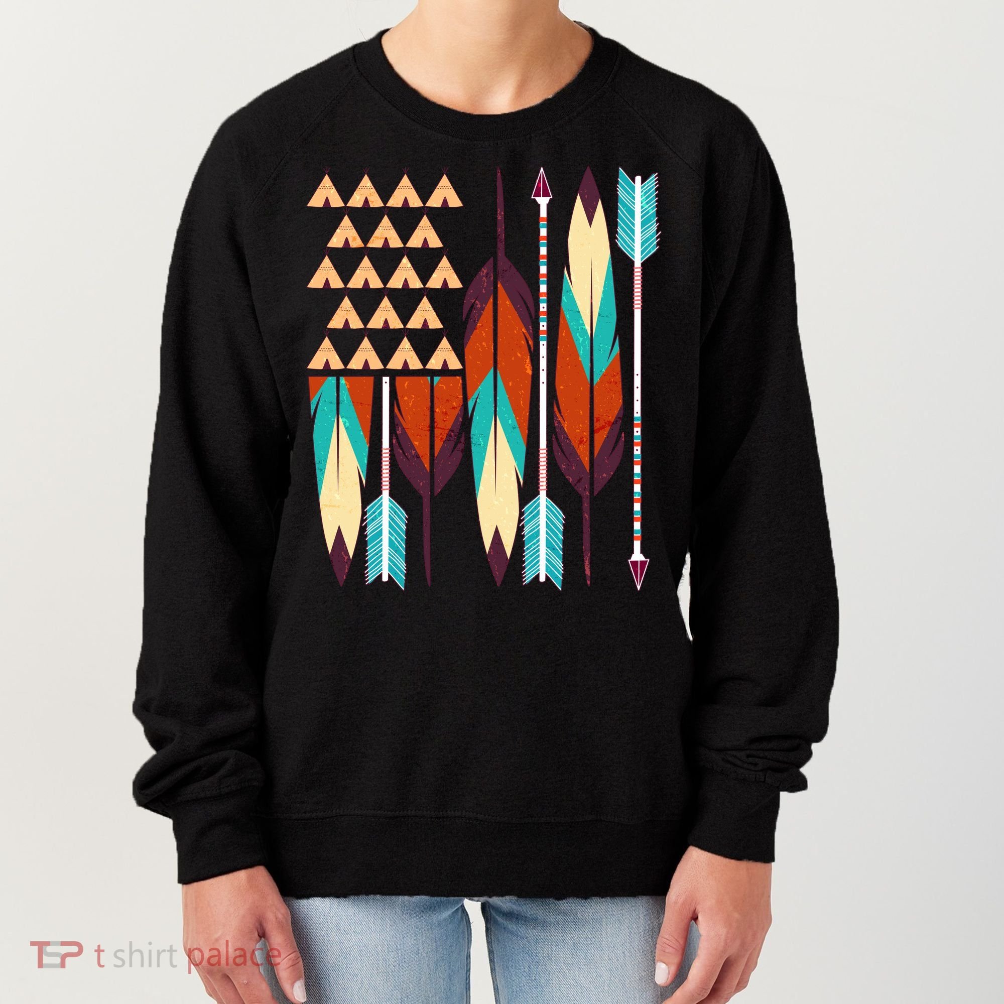 Native American Flag Feathers and Arrows Women's Sweatshirt