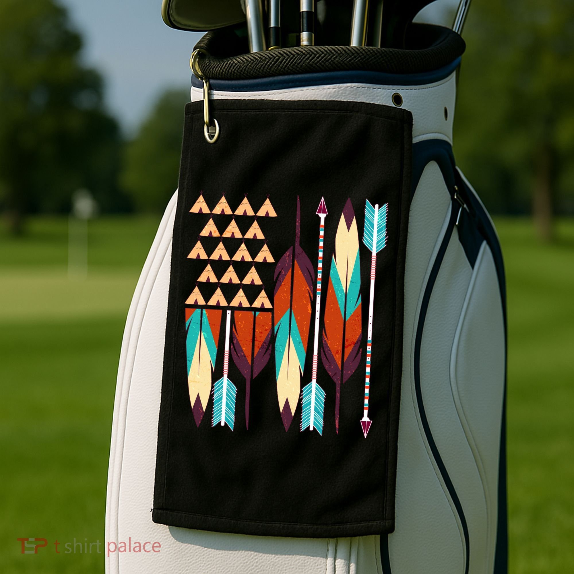Native American Flag Feathers and Arrows Golf Towel