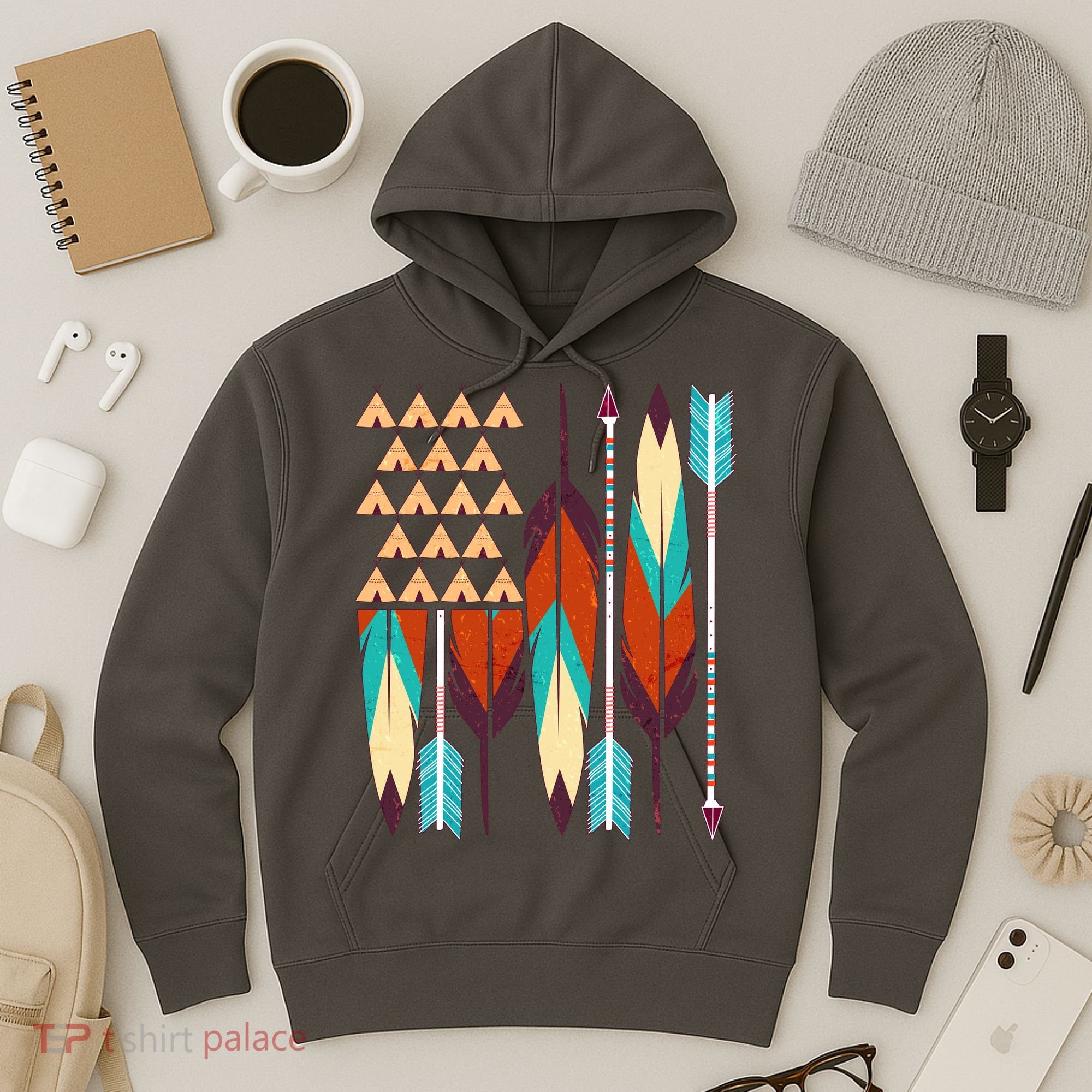 Native American Flag Feathers and Arrows Hoodie