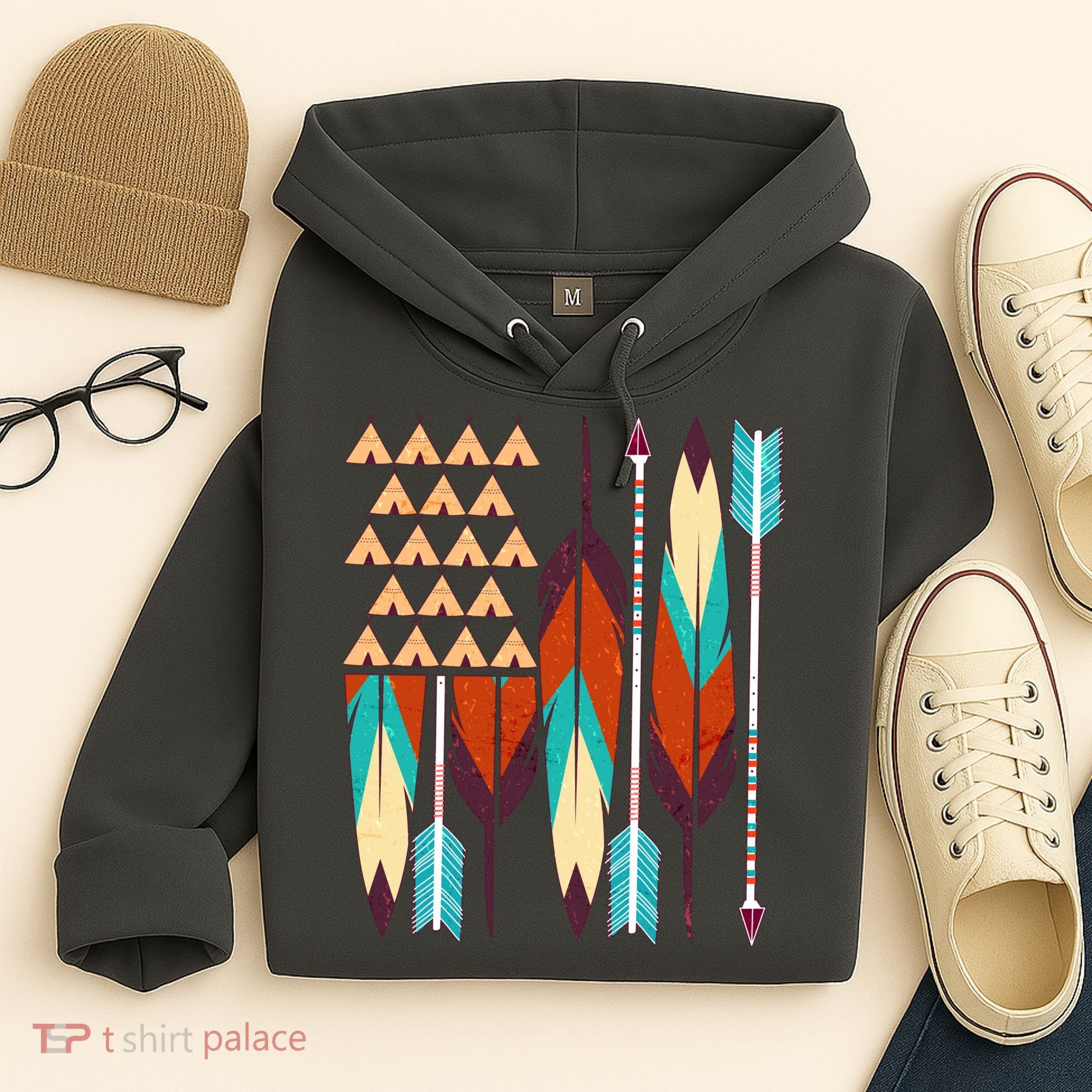 Native American Flag Feathers and Arrows Hoodie