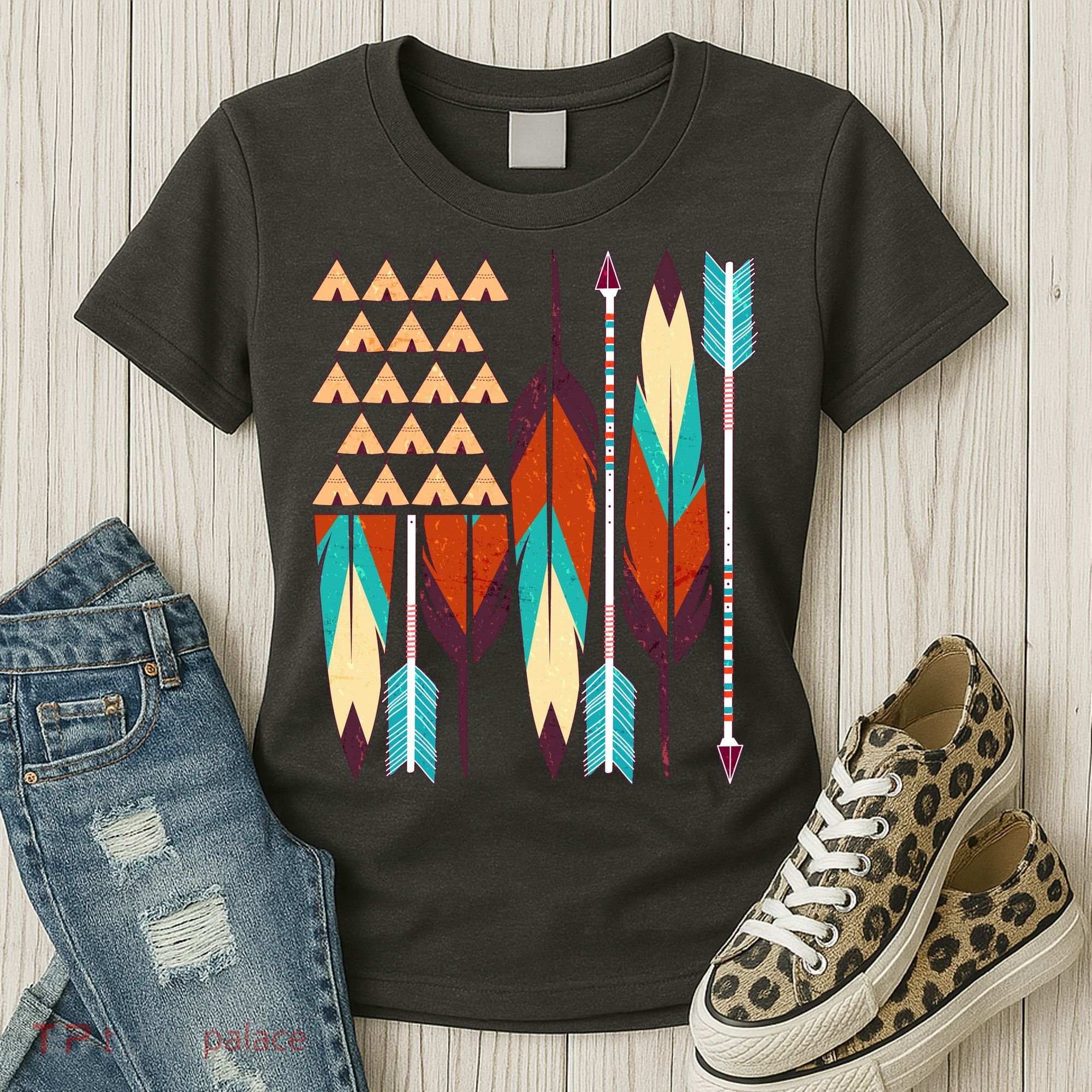 Native American Flag Feathers and Arrows Women's T-Shirt