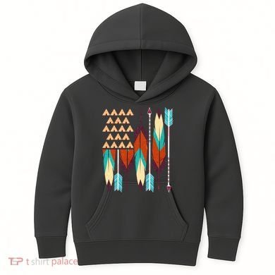Native American Flag Feathers and Arrows Kids Hoodie
