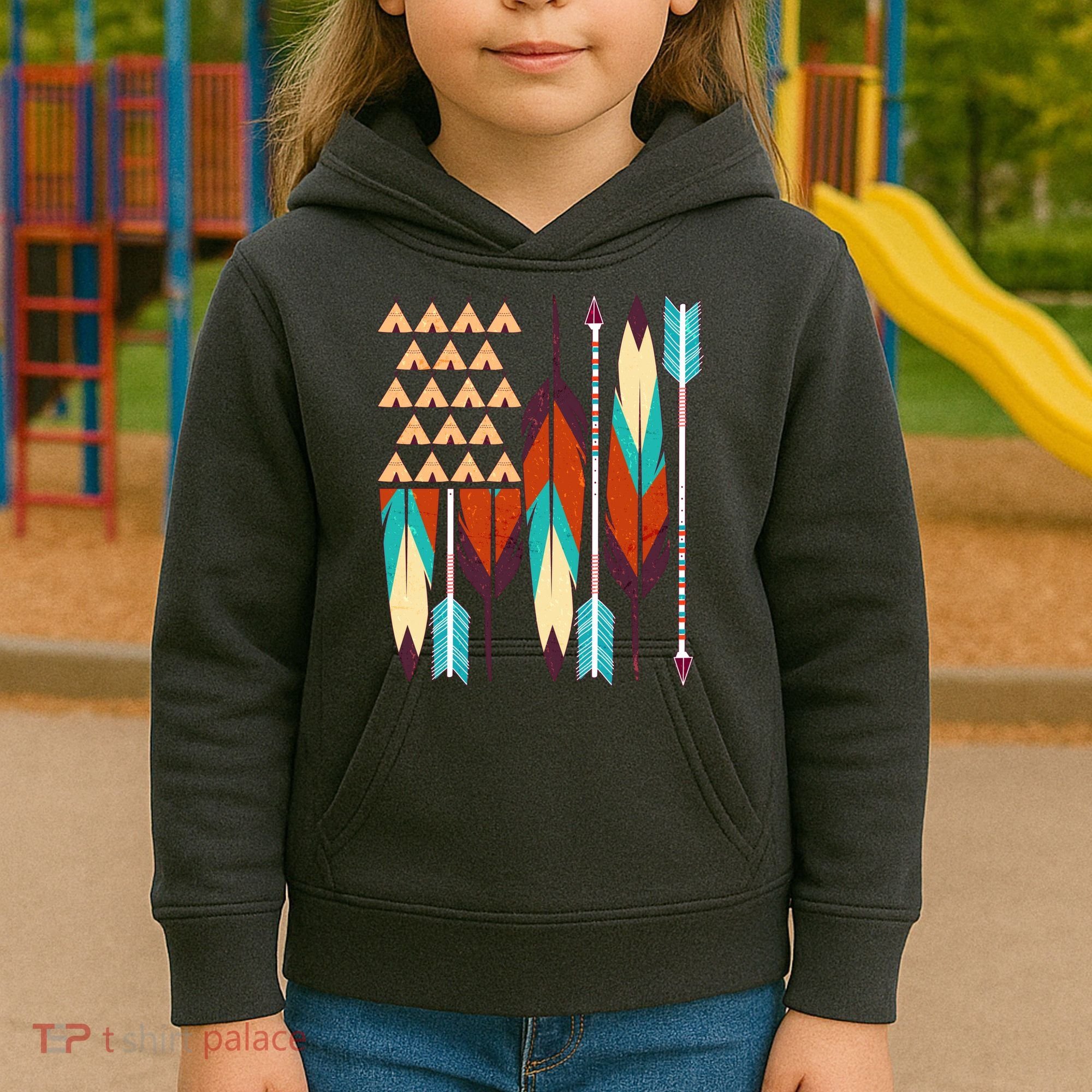 Native American Flag Feathers and Arrows Kids Hoodie