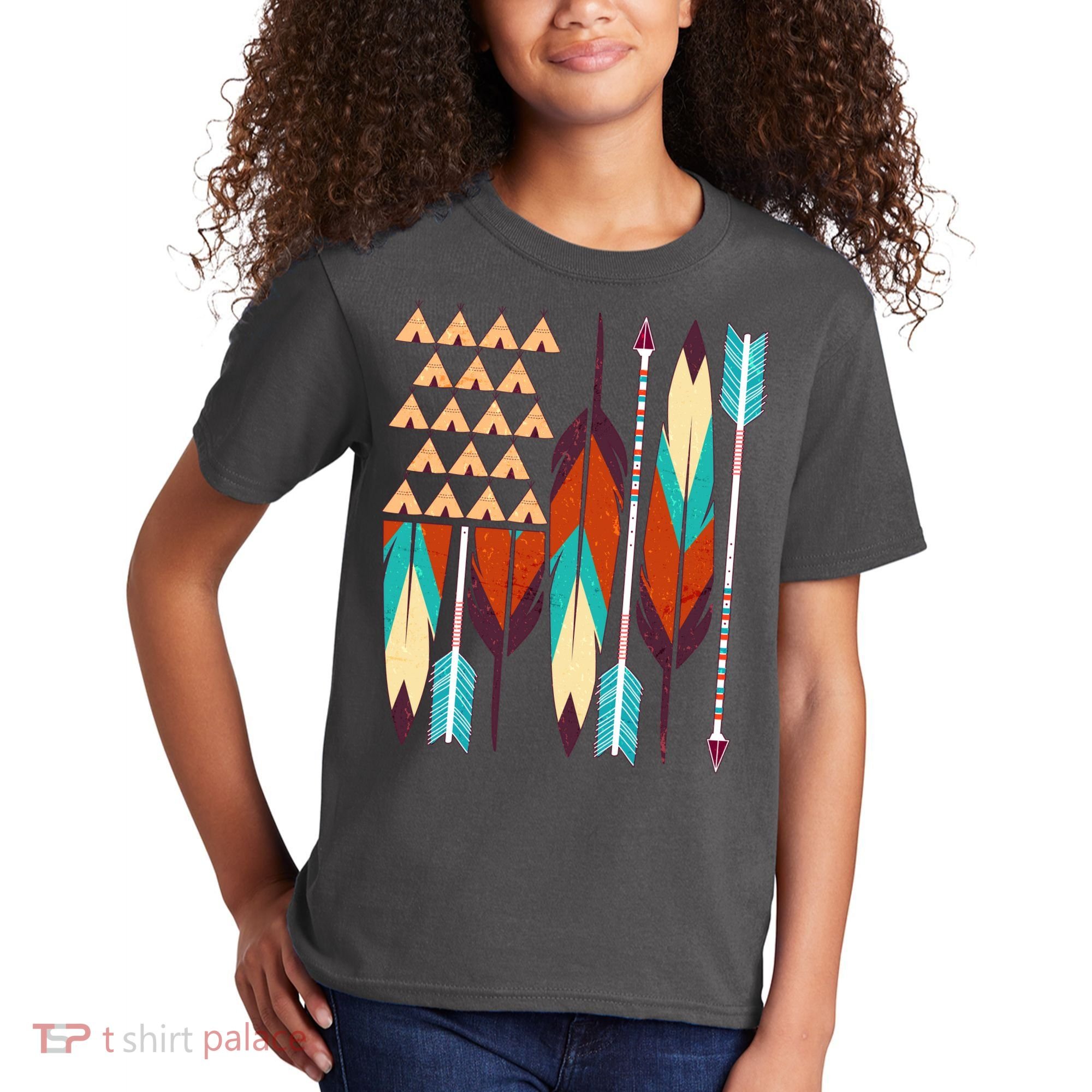 Native American Flag Feathers and Arrows Kids T-Shirt