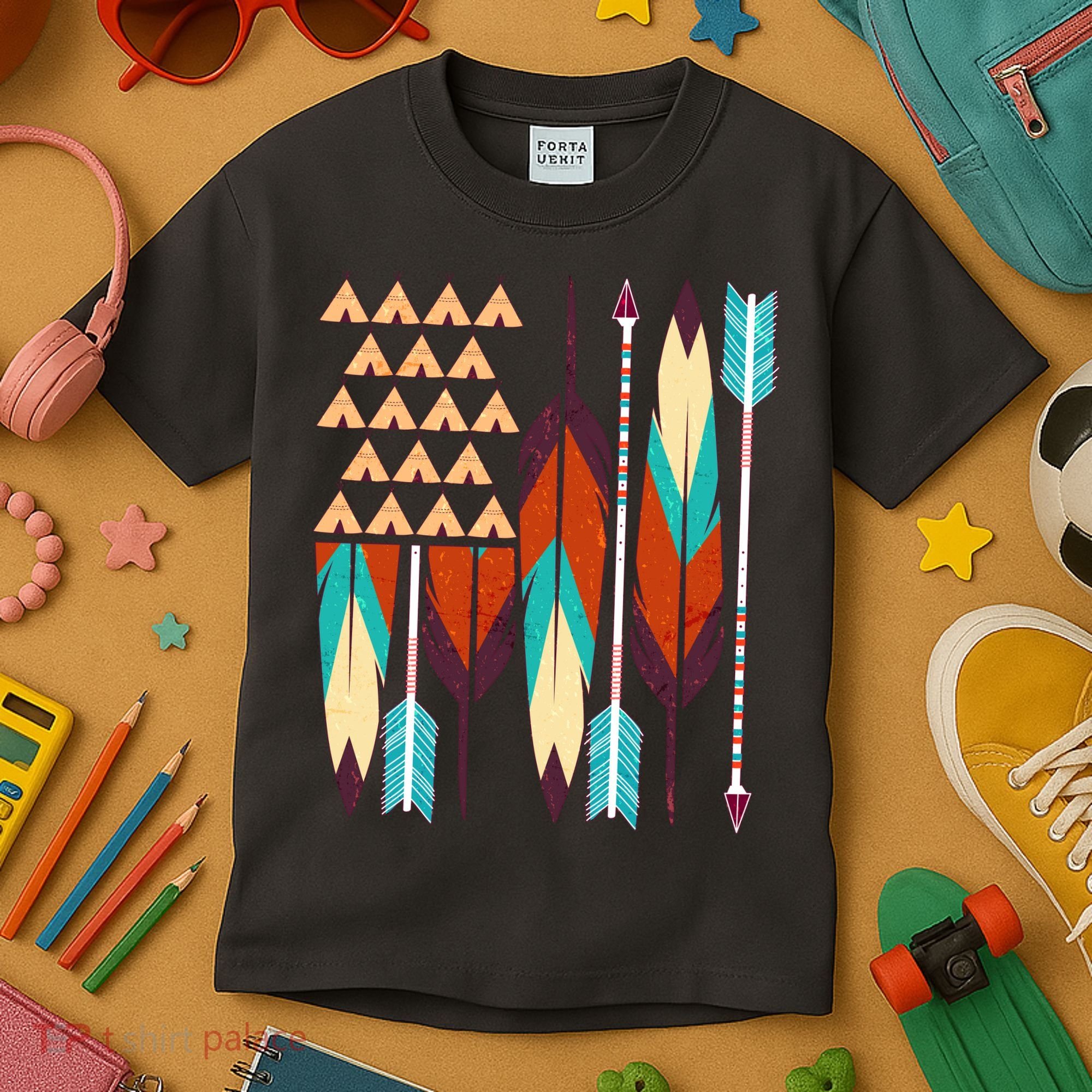 Native American Flag Feathers and Arrows Kids T-Shirt