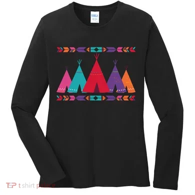 Native American Teepee Pattern Women's Long Sleeve Shirt