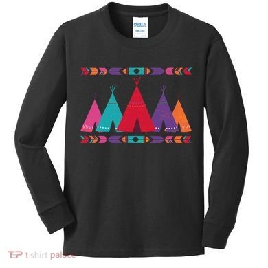 Native American Teepee Pattern Kids Long Sleeve Shirt
