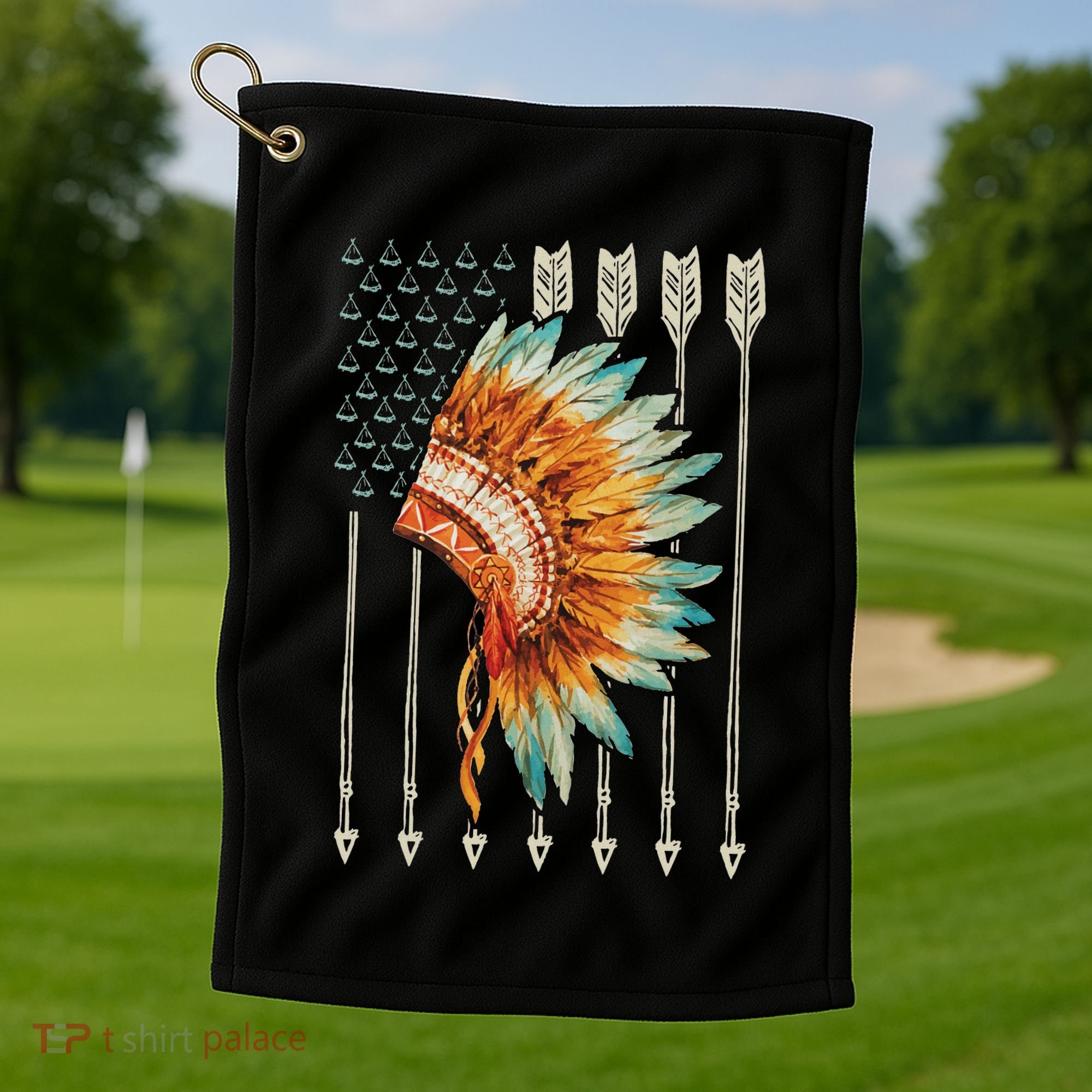 Native American Usa Flag Golf Towel
