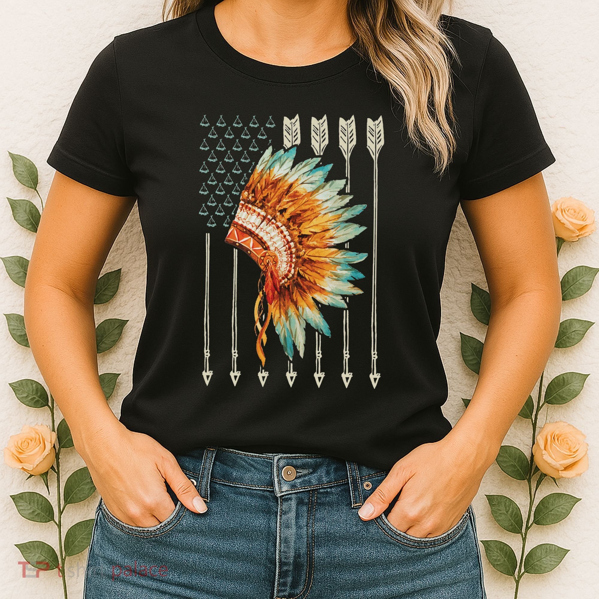 Native American Usa Flag Women's T-Shirt