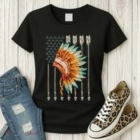 Native American Usa Flag Women's T-Shirt thumb 3