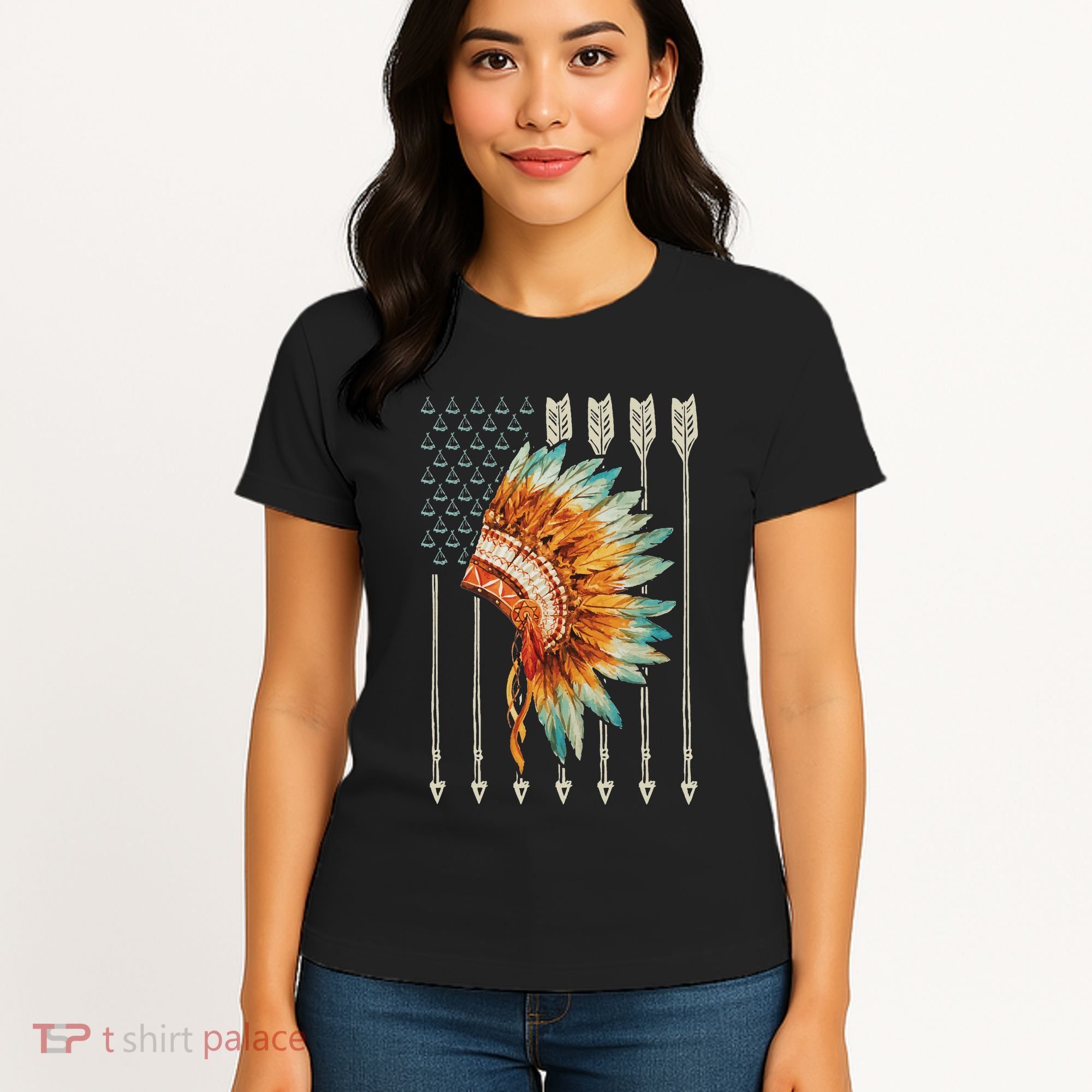 Native American Usa Flag Women's T-Shirt