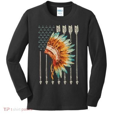 Native American Usa Flag Kids Long Sleeve Shirt