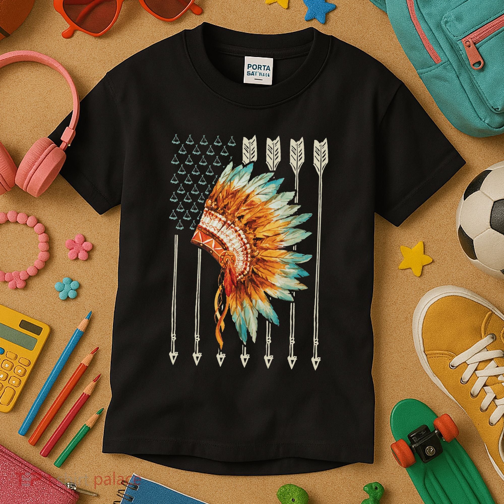 Native American Usa Flag Kids T-Shirt