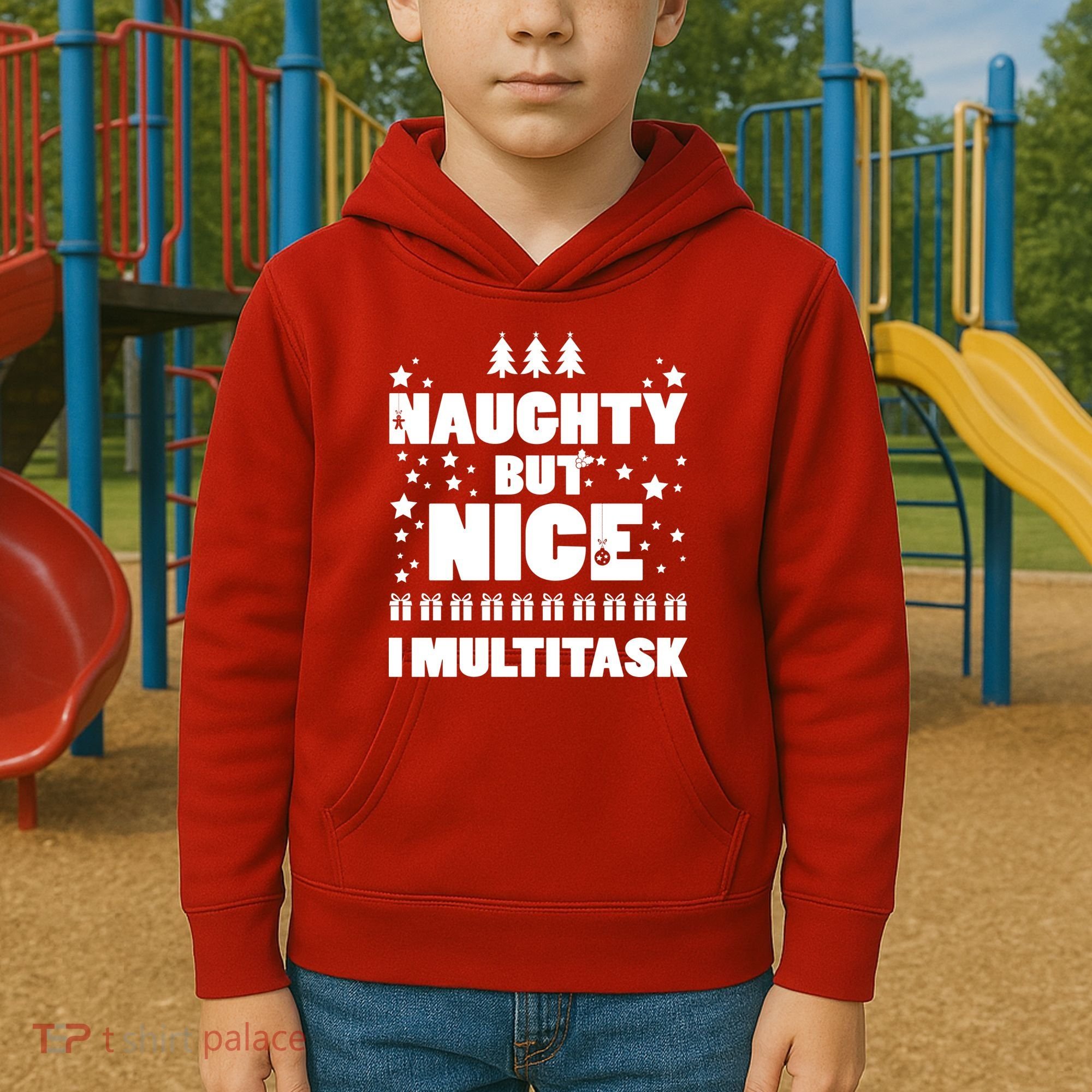 Naughty But Nice I Multitask Kids Hoodie