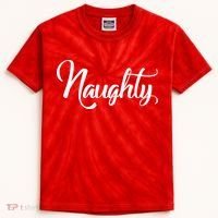 Naughty Christmas Couples Naughty and Nice Kids Tie-Dye T-Shirt thumb 0