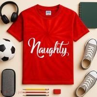 Naughty Christmas Couples Naughty and Nice Kids Tie-Dye T-Shirt thumb 2