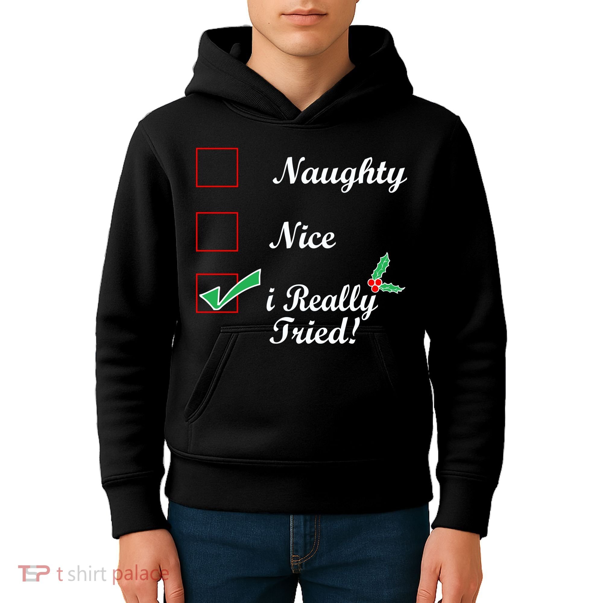 Naughty Nice I Really Tried Checklist Kids Hoodie