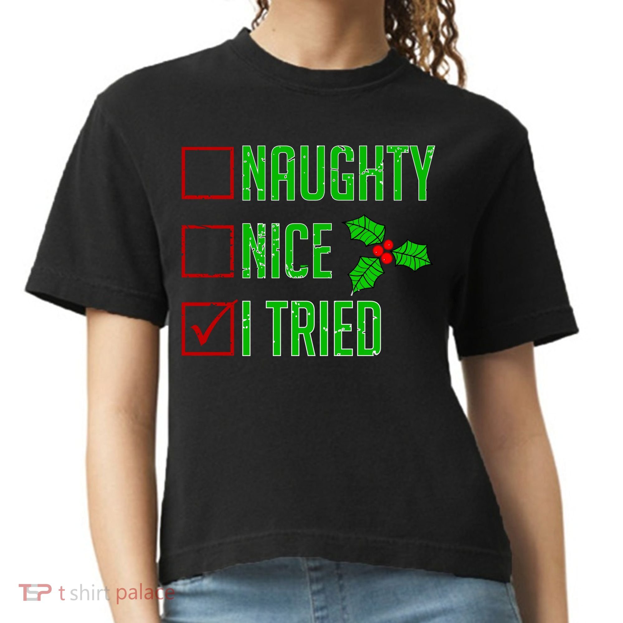 Naughty Nice I Tried Christmas Comfort Colors Boxy T-Shirt