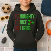 Naughty Nice I Tried Christmas Kids Hoodie thumb 2