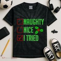Naughty Nice I Tried Christmas Kids Tie-Dye T-Shirt thumb 2