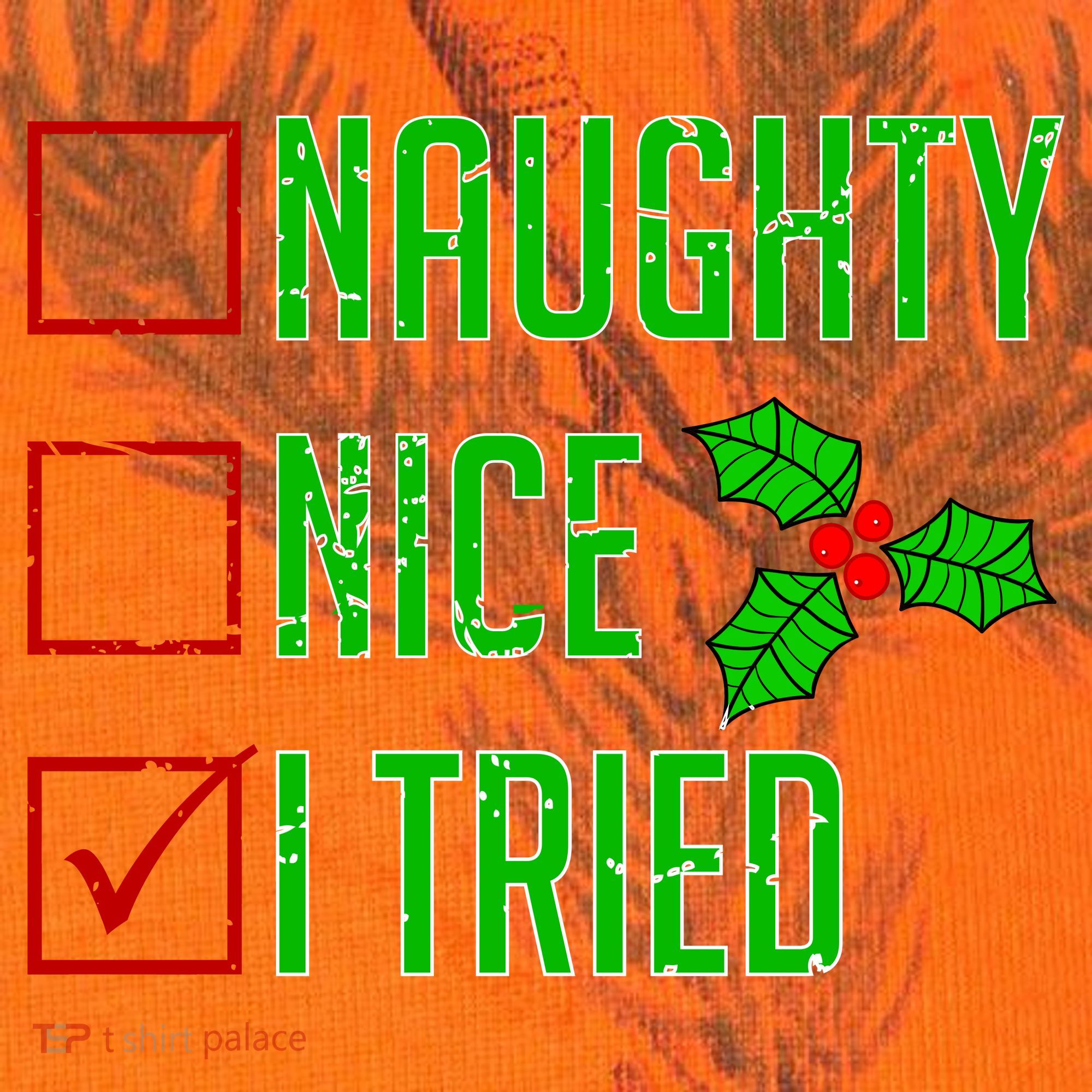 Naughty Nice I Tried Christmas Kati Licensed 12" Camo Cuffed Beanie