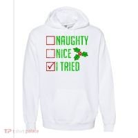 Naughty Nice I Tried Christmas Comfort Colors Garment-Dyed Hooded Sweatshirt thumb 0