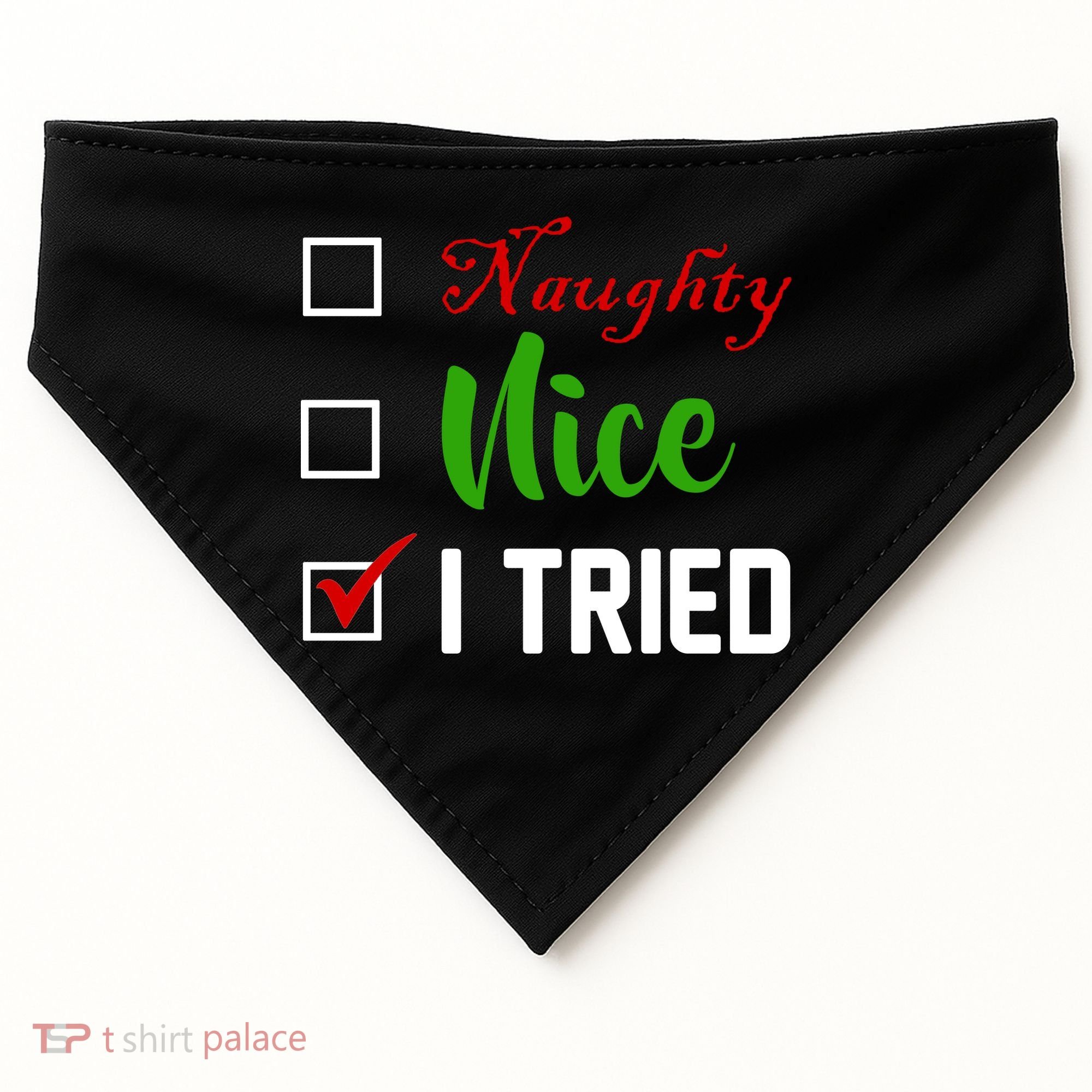 Naughty Nice I Tried Funny Xmas USA-Made Doggie Bandana
