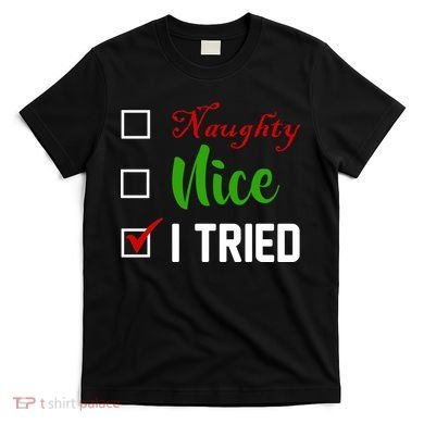 Naughty Nice I Tried Funny Xmas T-Shirt