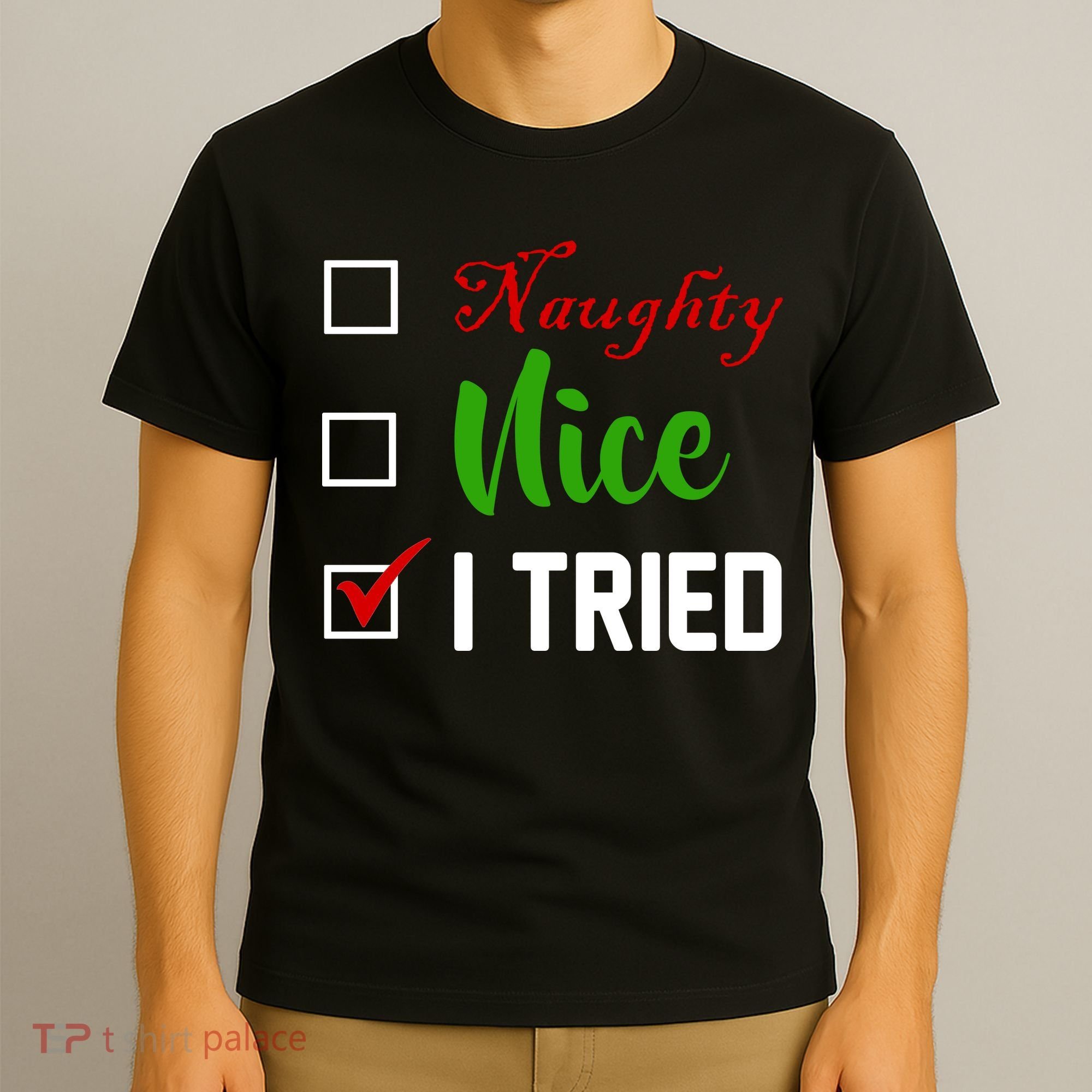 Naughty Nice I Tried Funny Xmas T-Shirt