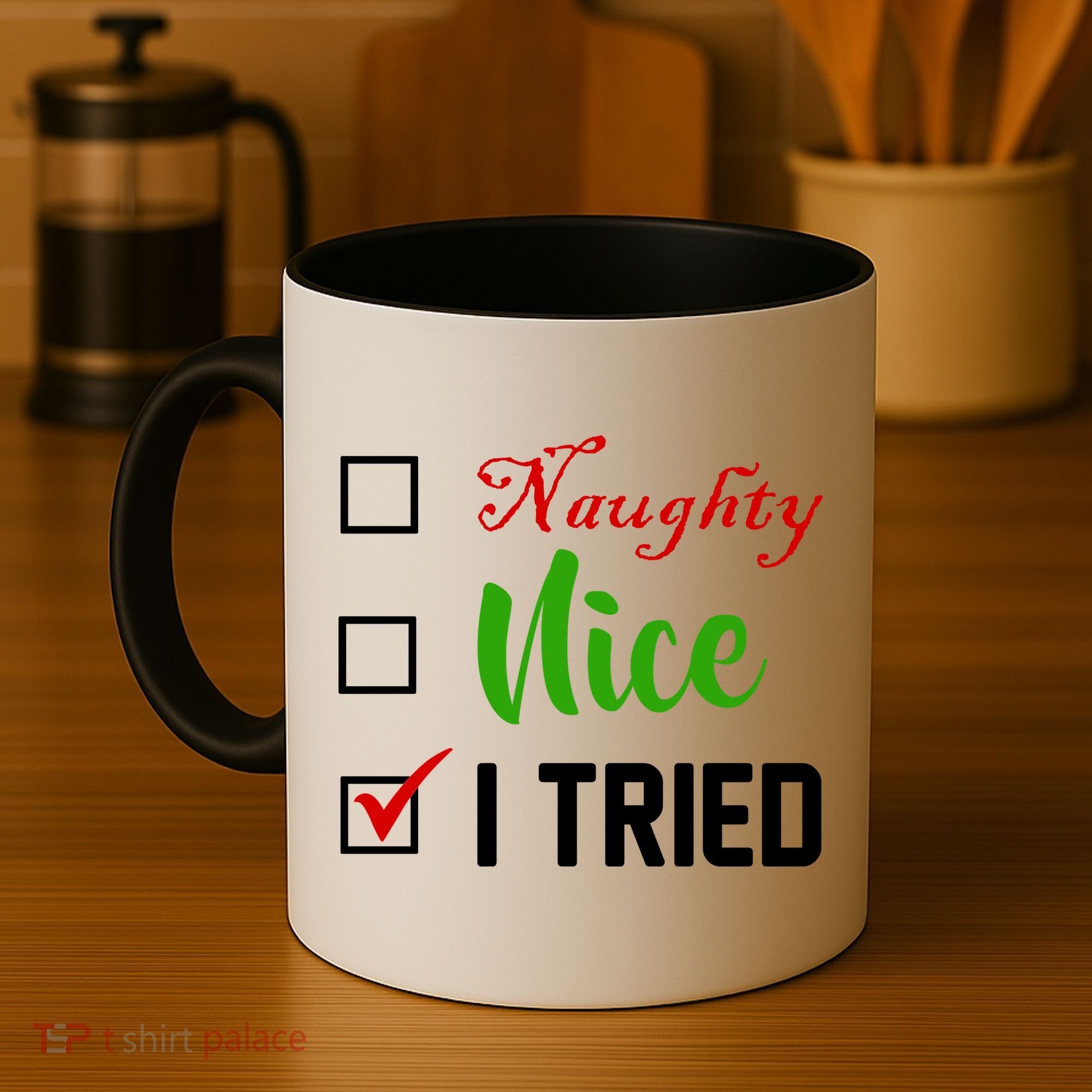 Naughty Nice I Tried Funny Xmas Coffee Mug