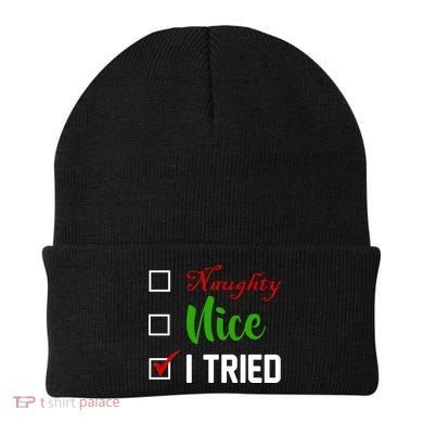 Naughty Nice I Tried Funny Xmas Beanie