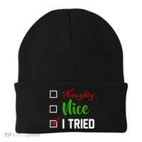 Naughty Nice I Tried Funny Xmas Beanie thumb 0