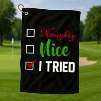 Naughty Nice I Tried Funny Xmas Golf Towel thumb 1
