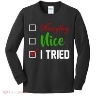 Naughty Nice I Tried Funny Xmas Kids Long Sleeve Shirt thumb 0