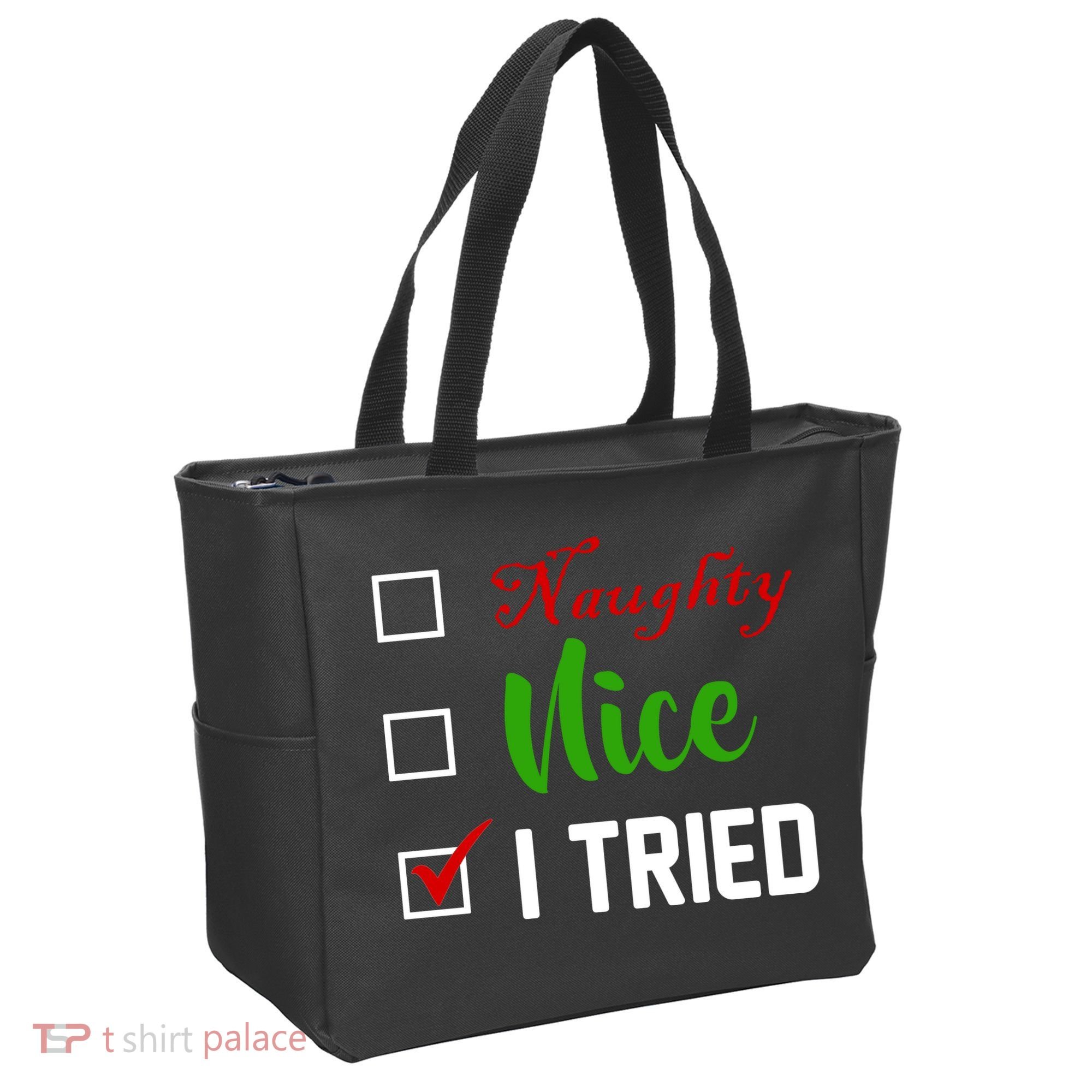 Naughty Nice I Tried Funny Xmas Tote Bag