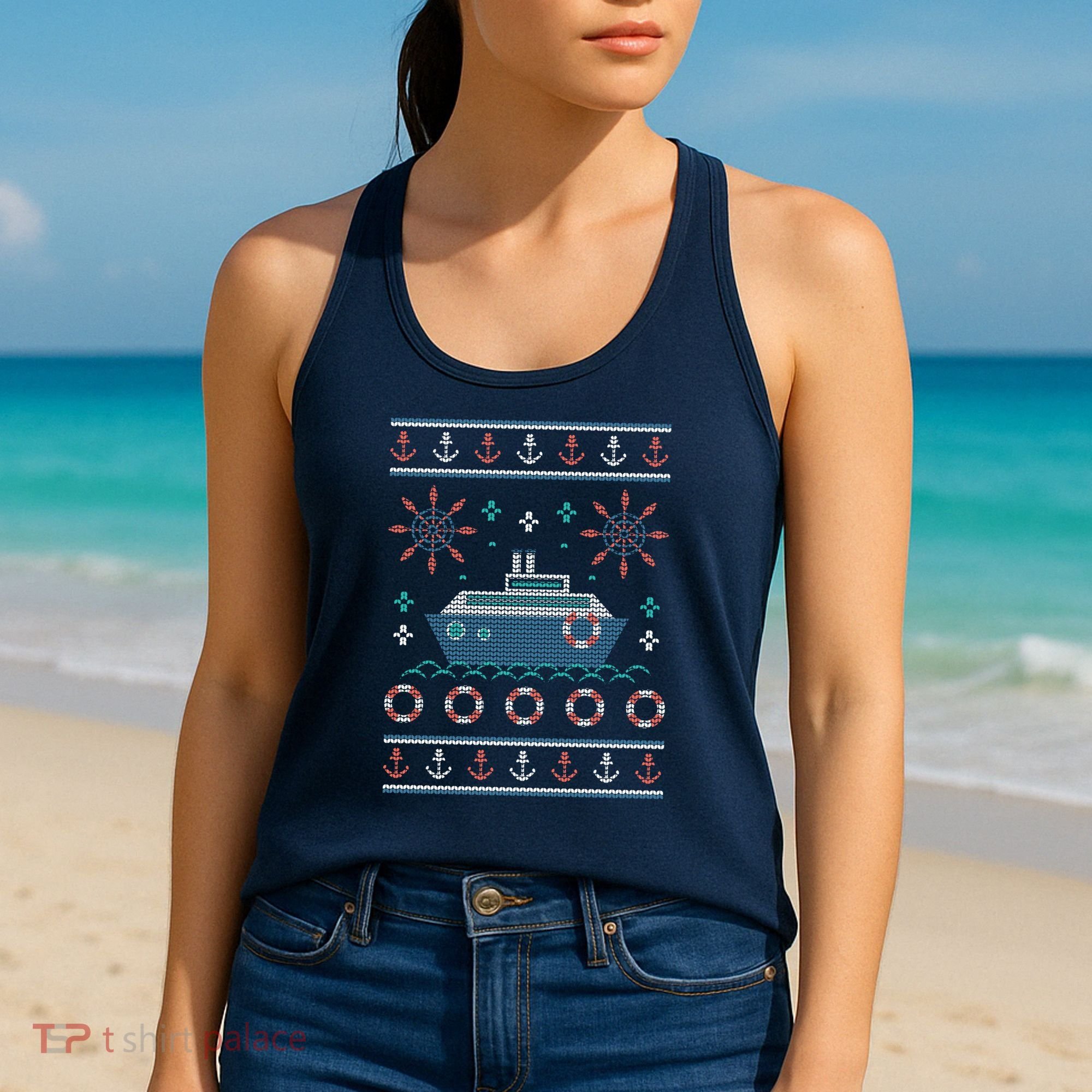 Nautical Ship Boat Ugly Christmas Sweater Women's Tank Top