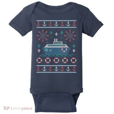 Nautical Ship Boat Ugly Christmas Sweater Baby Bodysuit