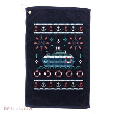 Nautical Ship Boat Ugly Christmas Sweater Golf Towel