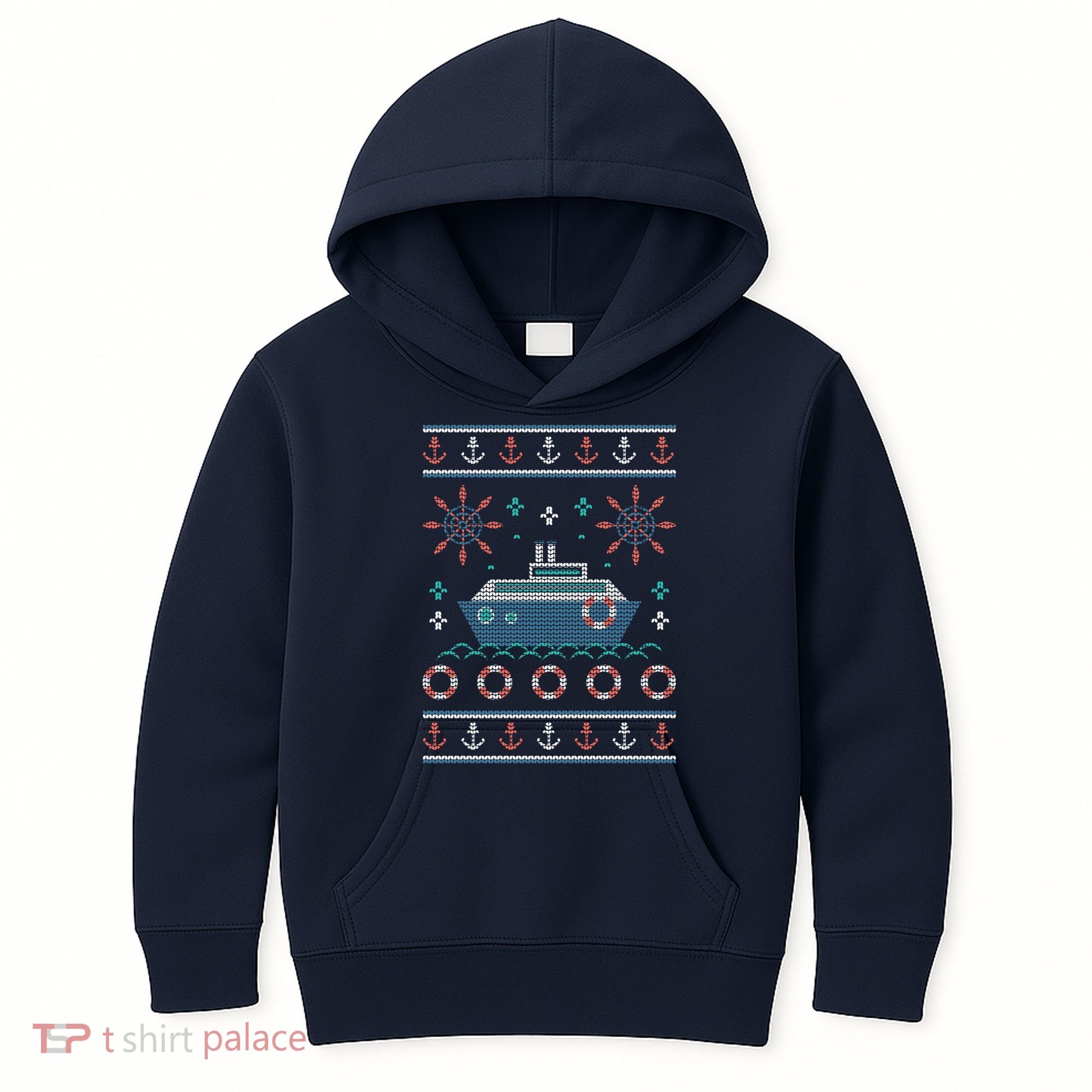 Nautical Ship Boat Ugly Christmas Sweater Kids Hoodie
