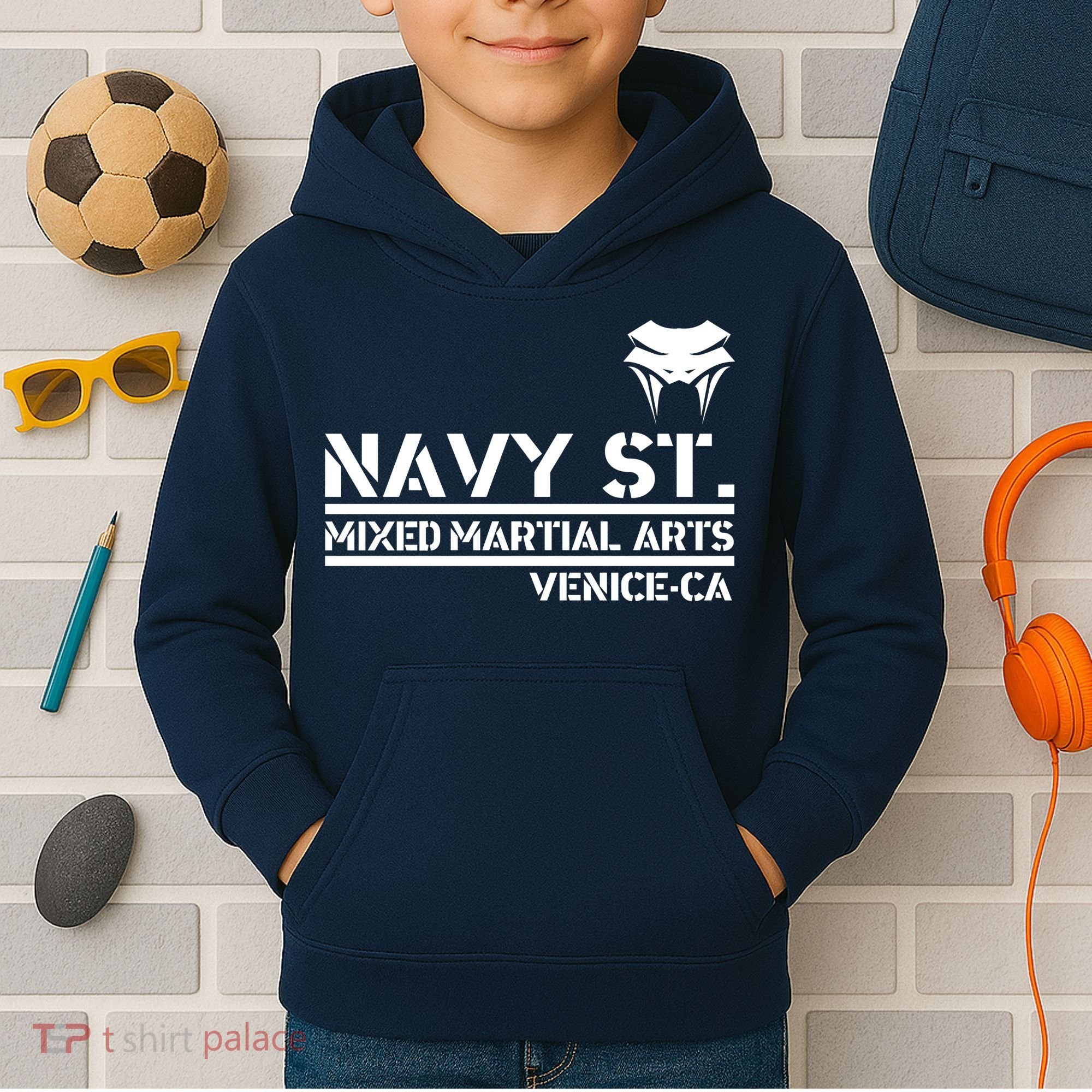 Navy St Mix Martial Arts Venice California Snake Logo Kids Hoodie