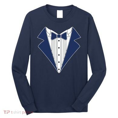 Navy Tux Tuxedo Long Sleeve Shirt