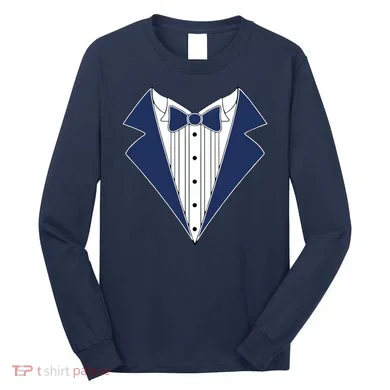 Navy Tux Tuxedo Long Sleeve Shirt