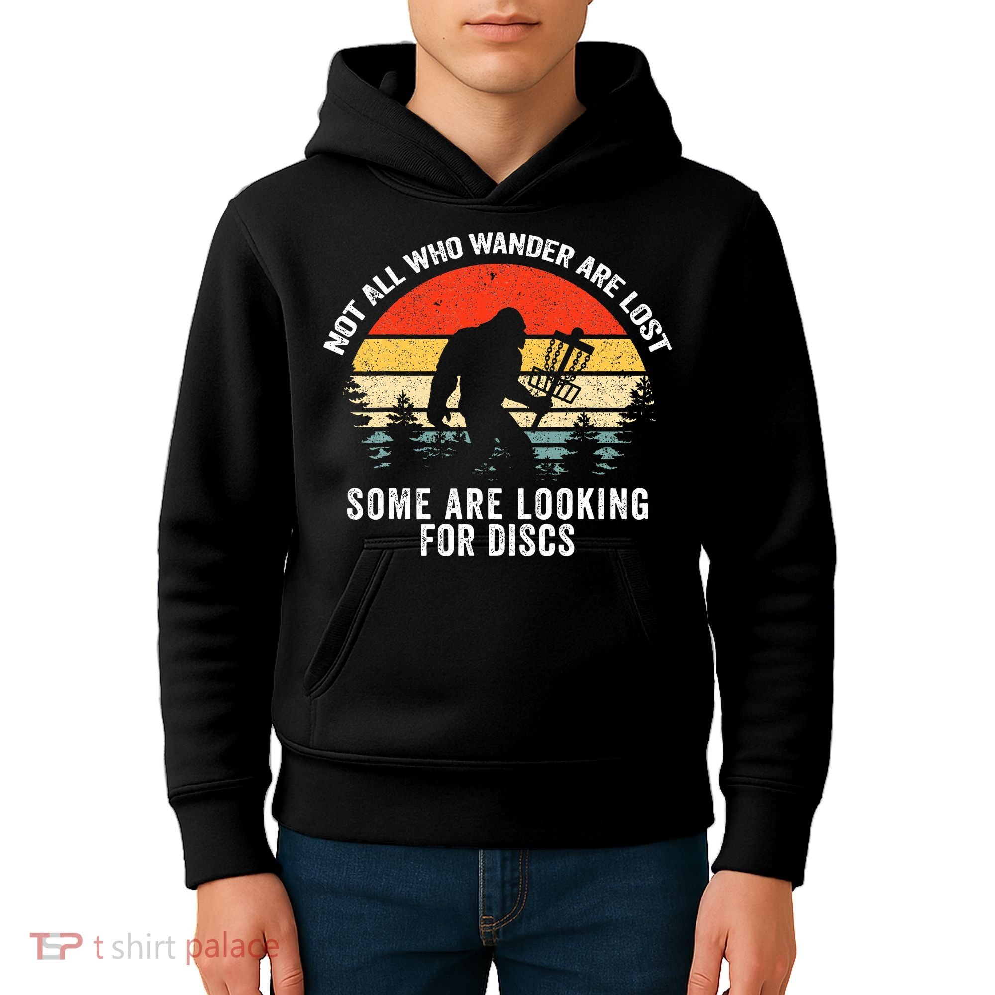 Not All Who Wander Are Lost Disc Golf Bigfoot Christmas Kids Hoodie