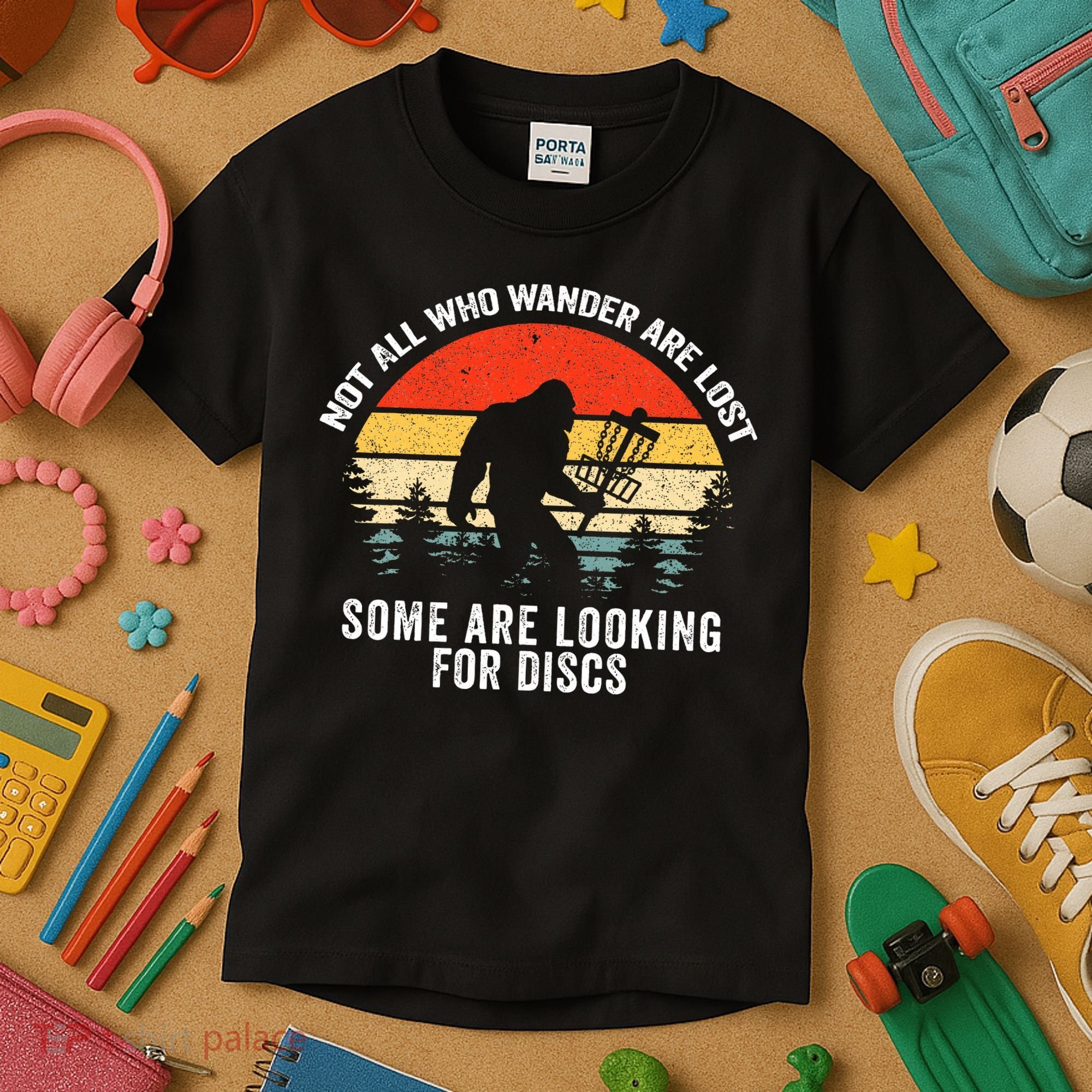 Not All Who Wander Are Lost Disc Golf Bigfoot Christmas Kids T-Shirt