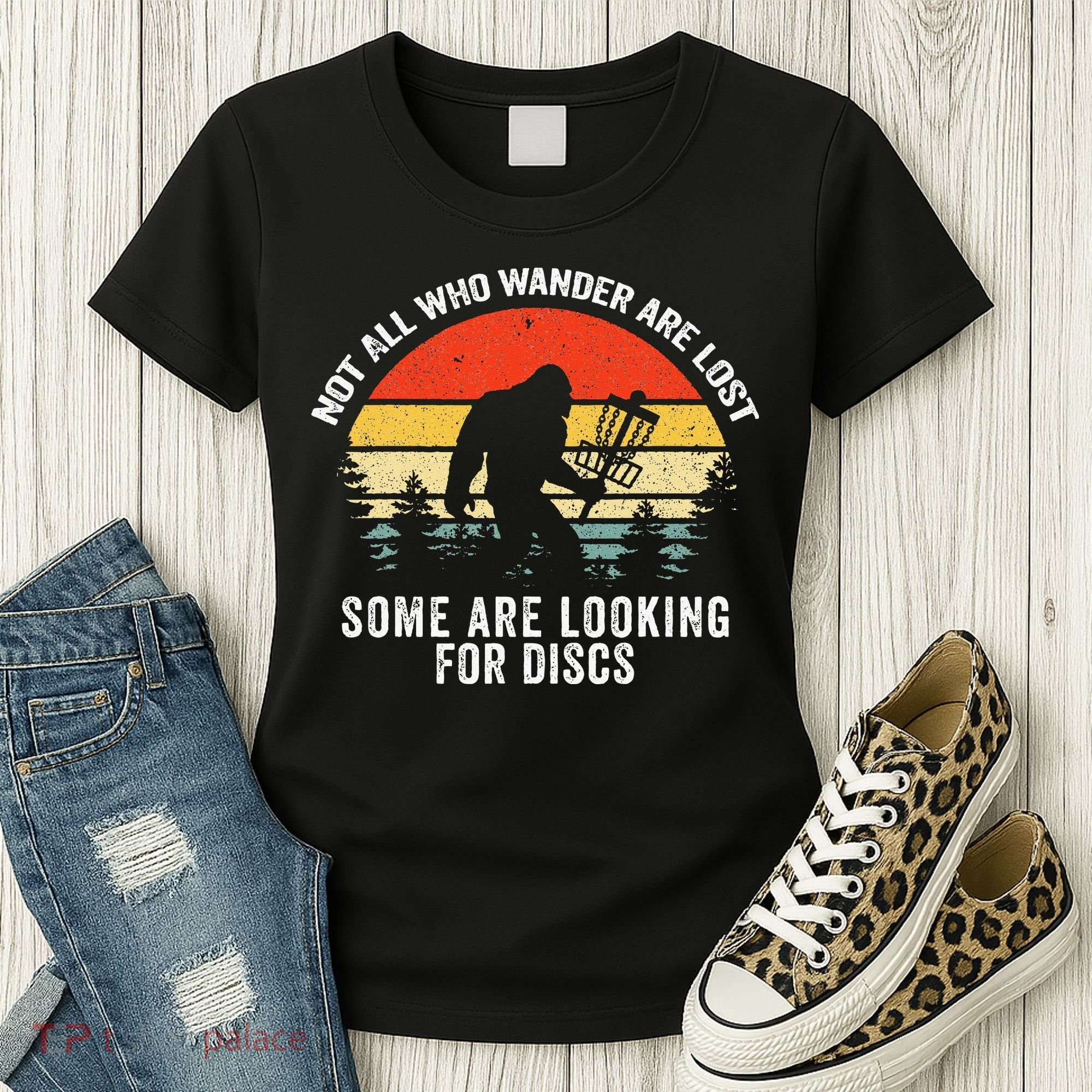 Not All Who Wander Are Lost Disc Golf Bigfoot Christmas Women's T-Shirt